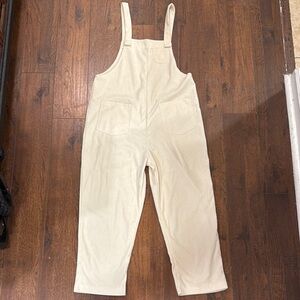 SHEIN Cream Corduroy Jumpsuit with Relaxed Fit